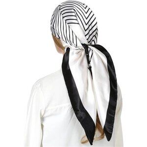 Black and White Boho Head Scarf Like Silk Scarf Hair Scarf Printed Square Scarf
